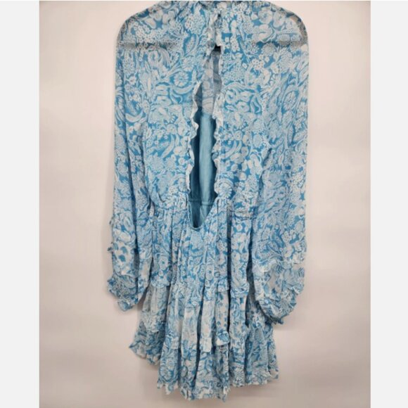 Brand New By Anthropologie Long-Sleeve Backless Sheer Ruffle Mini Dress - Picture 7 of 12